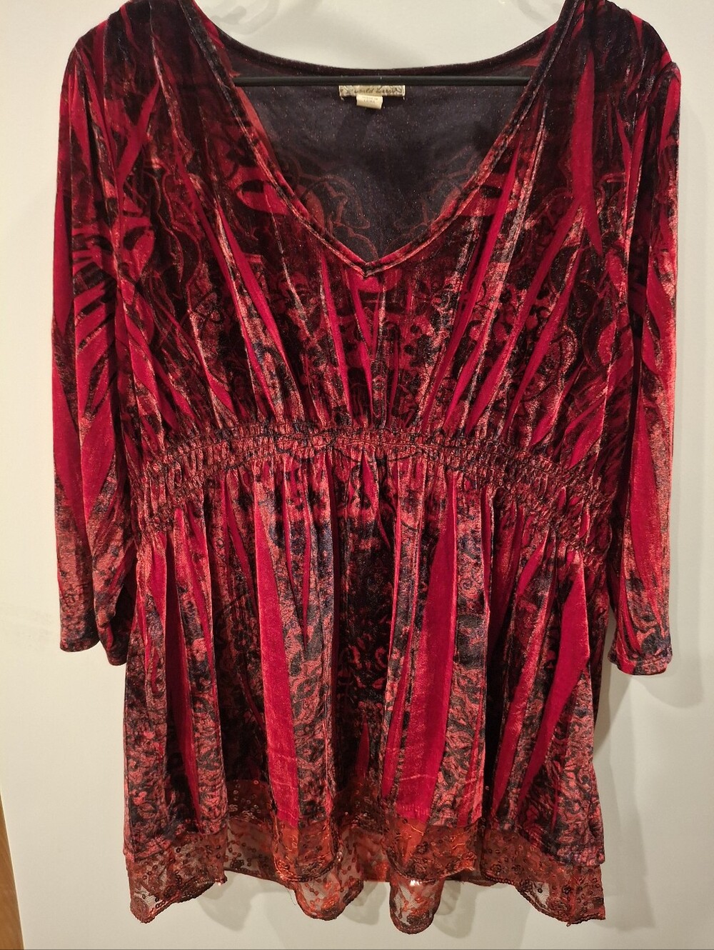 Energie Red Velvet Burnout V-Neck Tunic
